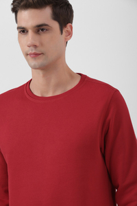 <b>Men</b> <b>Red</b> Crew Neck Pullover <b>Sweatshirt</b> Regular Fit Casual Knitted Cotton Solid Color Autumn Wear - Product Image 5