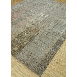 Kavi Hand Knotted <b>Wool</b> & Bamboo Silk Rug Beige & <b>Brown</b> Abstract Pattern for Home Use-Srb(701) - Product Image 2