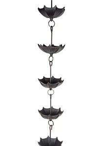 Antique Umbrella Cup Rain Chain with Rustic <b>Bronze</b> Finish for Charming Water Flow and Outdoor <b>Garden</b> Decoration - Product Image 2