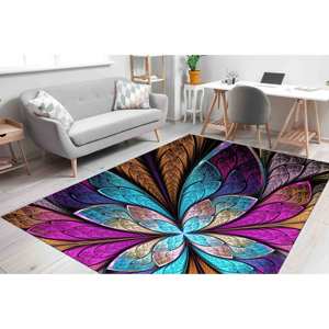 Tapis à motif floral fractal : tapis moderne antidérapant imprimé en 3D, tapis fin non tissé - Product Image 2