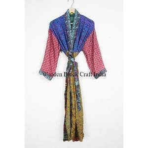 handmade wholesale Women's Indian Silk Sari Kimono <b>Dressing</b> <b>Gown</b> <b>Long</b> Duster Silk Jacket Patchwork Wholesale Summer Sleepwear - Product Image 6