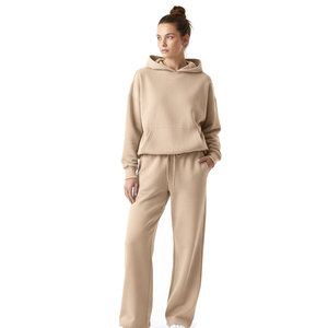 Conjunto de Sudadera con Capucha y Pantalones Deportivos Vintage Sólidos con Logotipo Personalizado para Mujer, Manga Larga, Gruesos, para Invierno - Product Image 5