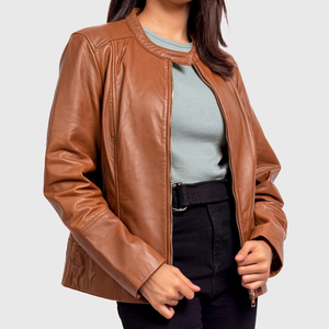 Chaquetas de cuero de manga larga para mujer Ropa de invierno Chaqueta de cuero para mujer Chaqueta de cuero de mujer personalizada ajustada genuina - Product Image 4