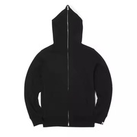 Sweat à capuche intégral zippé 100% Coton Noir avec poche zippée en polaire technique, personnalisable pour commande en gros, coupe oversize, épais, hiver