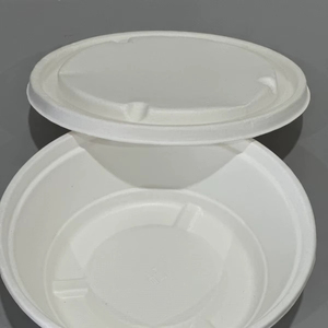 ฝาภาชนะทรงกลมทำจากชานอ้อยย่อยสลายได้เป็นมิตรต่อสิ่งแวดล้อมภาชนะใยอ้อยสำหรับอาหารร้อนและเย็นทนทานต่อการรั่วซึม - Product Image 1