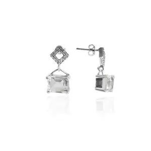 "Gold Plated <b>925</b> <b>Silver</b> Cubic Zirconia Drop <b>Earrings</b> for Women's Elegant Wedding Gift" - Product Image 4