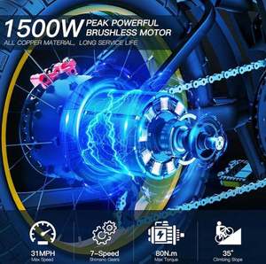จักรยานไฟฟ้า GT20 รุ่นใหม่ล่าสุดสำหรับผู้ใหญ่ มอเตอร์ 1500W/3000W แบตเตอรี่ถอดได้ 25AH 40AH ระยะทางสูงสุด 93-145 ไมล์ รับประกัน 3 ปี - Product Image 5
