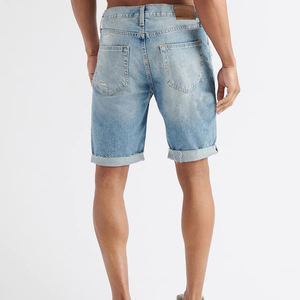 Pantalones cortos de mezclilla ajustados de verano para hombre, ropa de calle OEM cómoda de algodón azul de diseño personalizado, pantalones vaqueros informales de alta calidad - Product Image 4