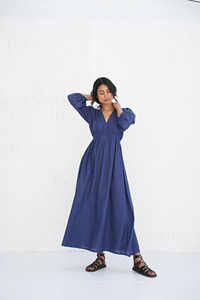 Robe décontractée de haute qualité avec logo personnalisé, manches bouffantes longues, en lin et coton, style chic vintage français, élégante en coton - Product Image 5