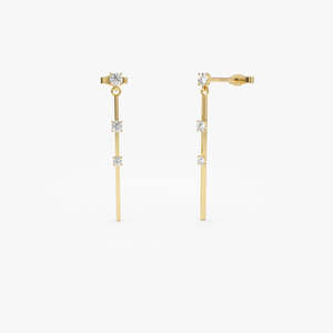 Conception unique 0.28ctw coupe ronde laboratoire cultivé diamant or massif goutte boucle d'oreille réglage barre linéaire Triple diamant boucles d'oreilles goutte - Product Image 1
