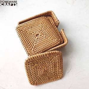 Ensemble de 6 sous-verres écologiques, porte-gobelets en rotin naturel unique pour la table de cuisine, tapis et coussinets de table, décoration de table - Product Image 3