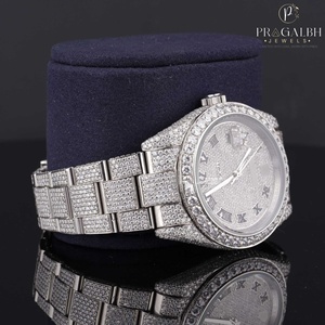 Vente en gros de montres hip hop de luxe en acier inoxydable personnalisées, buste entièrement glacé, moissanite, diamant, grande montre à quartz à la mode - Product Image 3