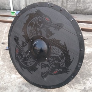 Bouclier médiéval rond en bois Poli Viking Dragon Design Die Cut Technique Offset Printing Craft Viking Knives Shield - Product Image 2