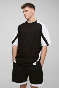 Vêtements décontractés Ensembles shorts et t-shirts 100% coton Double couleur Logo personnalisé Ensemble jumeau surdimensionné pour hommes - Product Image 3