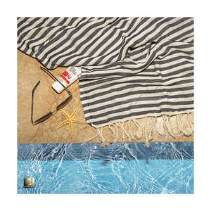 Serviettes de plage turques en coton biologique Ayseliza DENIZ 67, texture douce, motifs rayés durables, écologiques, pour toutes les saisons. - Product Image 2
