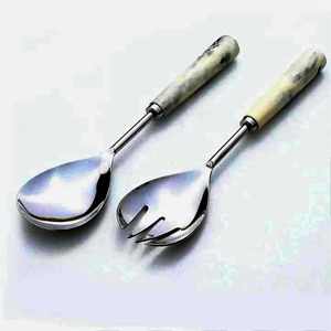 Servidores de ensalada de acero inoxidable de color gris JUEGO DE SERVIDOR DE ENSALADA HECHO A MANO PRODUCTO INDIO TARIFA DE FÁBRICA DISPONIBLE - Product Image 3