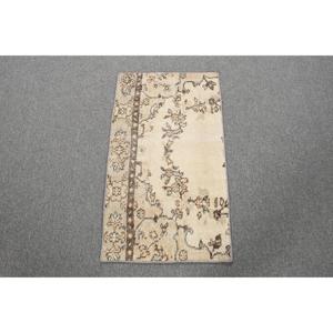 Tapis turc vintage en laine 1,5x2,6 pieds, design patchwork écologique avec envers en latex, beige brun ombré - Product Image 1