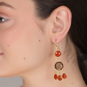 Dua Bijoux bohème pour femme Boucles d'oreilles pendantes en laiton plaqué or faites à la main avec calcédoine cornaline fumée Style tendance pour les mariages - Product Image 5