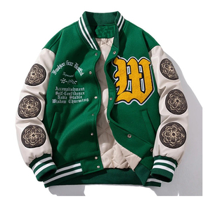 Abrigo de lona de lana Vintage Varsity, Parka verde, chaquetas de invierno para hombre, bordado de letras, moda informal para hombre y mujer - Product Image 1