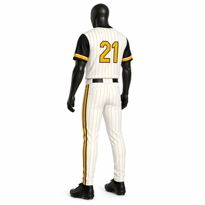 Custom White Yellow Pinstripe Baseball Uniform Set OEM Polyester Breathable Team Jersey Pants Wholesale Sportswear - Product Image 5
