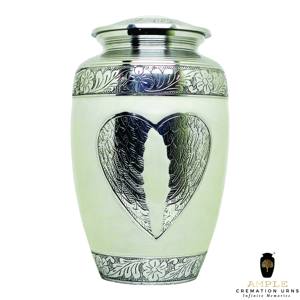 Urne funéraire blanche de style américain/européen, motif cœur argenté, capacité de 220 pouces cubes, écologique, durable, personnalisable pour - Product Image 1