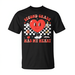 T-shirt pour professeur de la Saint-Valentin en coton taille moyenne personnalisé « Second Grade Has My Heart » - Product Image 2