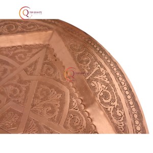 Plateau de gravure florale en cuivre pur en métal de forme ronde Style Standard Home Hotel & Restaurant Table à manger plateau de service plaqué - Product Image 2