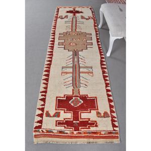 0.3x9.8 ft Vintage Turkish Rug, <b>Runner</b> Rug, Herki <b>Red</b> Wool Rug - Product Image 1