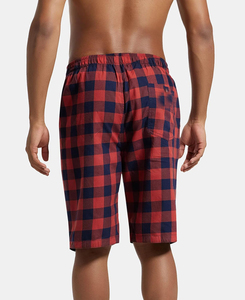 Shorts Bermuda à carreaux pour homme, rouge marine, en coton, décontractés, taille élastique - Product Image 4