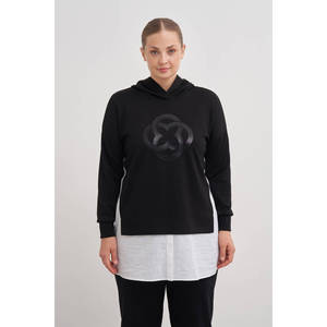 Blusa informal larga de punto para mujer con estampado a cuadros, bordado y encaje, corte holgado - Product Image 1