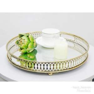 Plateau décoratif traditionnel rectangulaire Poignée en métal poli doré Décoration intérieure multifonctionnelle pour mariage Ramadan Tous - Product Image 3