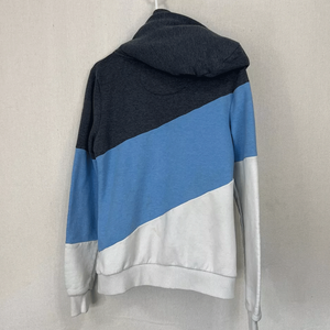 Sudadera con capucha de cuello cruzado azul blanco de primera calidad para mujer con bolsillos rosas, jersey de lana de algodón transpirable, ropa de calle con capucha - Product Image 2