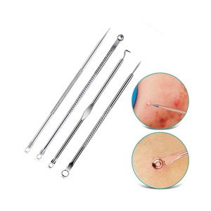 4ชิ้นเครื่องดูดสิวหัวสิว comedone เครื่องดูดสิวเครื่องมือกำจัดหัวสีดำชุดเข็มช้อนเครื่องมือดูแลผิวหน้า