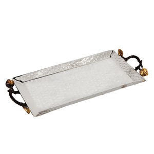 Plateau de service ovale en feuille d'or luxueux, best-seller, avec accents de quartz rose, plateau de service en métal décoratif vintage en vente - Product Image 3