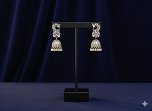 Boucles d'oreilles Jhumka en argent oxydé de style antique, bijoux fantaisie traditionnels pour femmes et filles - Product Image 5