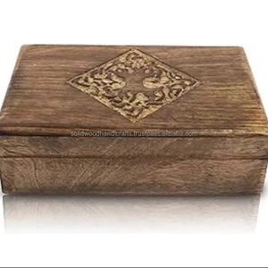Handmade Decorative Carved Wooden Boxes Home Office Locking Wood Storage <b>Hinged</b> Lid Keepsake Carved Wooden <b>Box</b> - Product Image 1