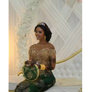 Luxurious Modern Embroidered Brides Dress Cotton <b>Silk</b> Polyester Somali Dirac Fabric Lace Flowy Design Traditional Breathable - Product Image 1