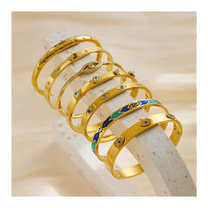 Brazalete de Acero Inoxidable con Ojo Turco Chapado en Oro de 18K y Circonitas de Colores, Elegante y a la Moda - Product Image 3