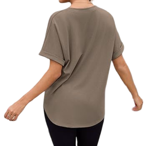 Femmes café couleur à manches courtes col rond T-Shirts chaud été mode Style décontracté personnalisé imprimé blanc toile Logo décoration - Product Image 3