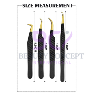 Pinzas para pestañas con punta de fibra de acero inoxidable de Color negro y dorado, Juego de 4 pinzas para extensión de pestañas de alta calidad hechas a medida - Product Image 4