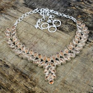 925 argent Sterling pêche Morganite feuille Design collier fait à la main religieux bijoux de mode avec chaîne à maillons pour les femmes - Product Image 3