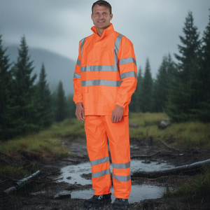 Veste de pluie orange haute visibilité taille M, indispensable par temps humide - Product Image 3