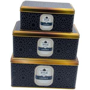 Juego de caja de almacenamiento de metal rectangular-260x170x125mm-245x145x100mm- 193x117x88mm (Juego de 3) patrón geométrico dorado negro - Product Image 1