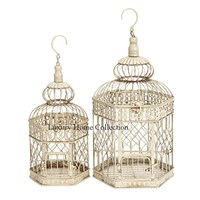 Cage à oiseaux et mangeoire robuste en métal de grande forme en fil de fer avec couvercle supérieur en forme de cloche Plaques d'or polies brillantes