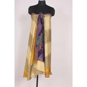 Reversible Sari Wrap <b>Skirt</b> Handmade Art Silk Dress for Women, Summer Beachwear, Boho Style Party Look, Minimalist Fashion - Product Image 5