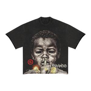 2025 verano Vintage sólido personalizado camiseta conjunto hombres 100% algodón tejido Casual ecológico 220g ropa de calle - Product Image 2