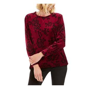 Maglione da Sera Viola da Donna Karen Scott, Stampa Floreale, Maniche Lunghe, Collo Gioiello, Silhouette Dritta, Taglie Petite e Medium - Product Image 1