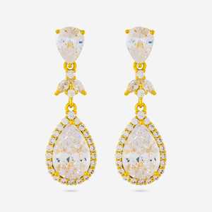 Boucles d'oreilles pendantes chic pour femmes, pour mariage - Plaqué or 7g, forme goutte d'eau, alliage de zinc 192773 - Product Image 2