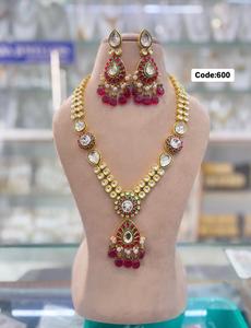 Elegan <span class=keywords><strong>Kundan</strong></span> <span class=keywords><strong>Polki</strong></span> pengantin Set otentik perhiasan India dengan buatan tangan kalung anting untuk pengantin acara khusus - Product Image 6