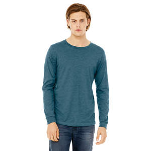 Camiseta de manga larga Deep Teal Heather Estilo formal Mezcla lujosa de algodón peinado Airlume 52% y tela de punto polivinílico 48% - Product Image 1